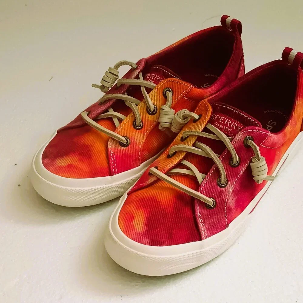 Sperry Pier Wave Tie Dye Shoes 5.5 Slip On Red Orange Sneakers